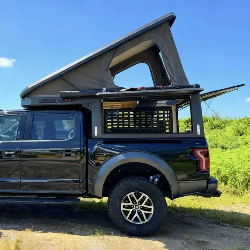 Pickup Truck Camper Straight Bracing Type Foldable Design Four-Season Waterproof Aluminum Honeycomb Shell LED Lighting One