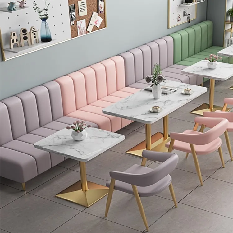 Internet celebrity milk tea shop table and chair dining cafe burger snack western restaurant booth commercial negotiation sofa c