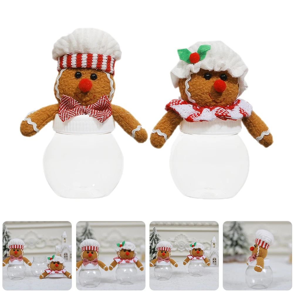2 個ジンジャーブレッドキャンディークリスマス収納瓶漫画クリスマスギフト収納キャニスターホリデーデコレーション再利用可能なクリスマスギフト瓶