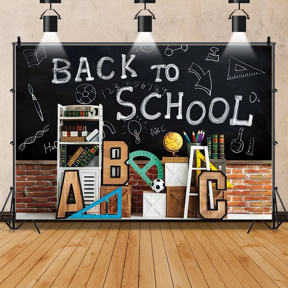 Welcome Children Back To School Photography Background Black Chalkboard Pencil Book Classroom Student Graduation Party Backdrop