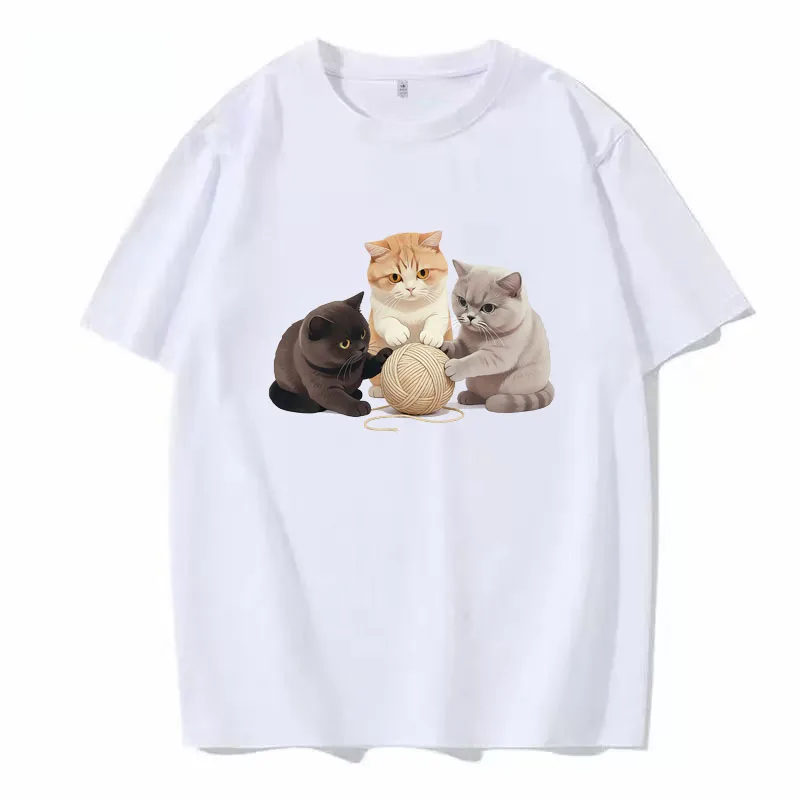 لطيف الكرتون القطط طباعة فضفاض تي شيرت المرأة 2026 صيف جديد قصير الأكمام قاعدة تيز موضة عادية س الرقبة تي شيرت الشارع الشهير