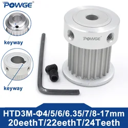 POWGE 20 22 24 teeth HTD 3M Timing Pulley Bore 4/5/6/6.35/7/8/10/12/14/15/16/17mm for HTD3M belt width 6/10/15mm 20T 22T 24T