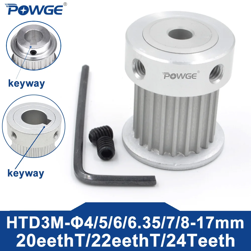 POWGE 20 22 24 teeth HTD 3M Timing Pulley Bore 4/5/6/6.35/7/8/10/12/14/15/16/17mm for HTD3M belt width 6/10/15mm 20T 22T 24T