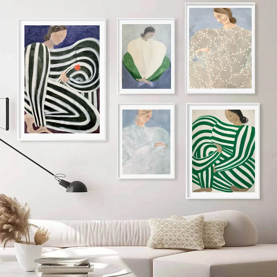 Abstract Line Woman Geometry Curve Girl Wall Art Canvas Painting Nordic Poster Morden Pictures For Livingroom Bedroom Home Decor