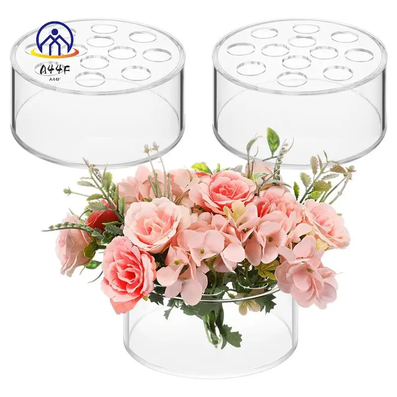 a44f-アクリル製フラワーセンターピース、ダイニングテーブルデコレーション、ウェディング用丸型フラワーベース、12穴センターピース花瓶