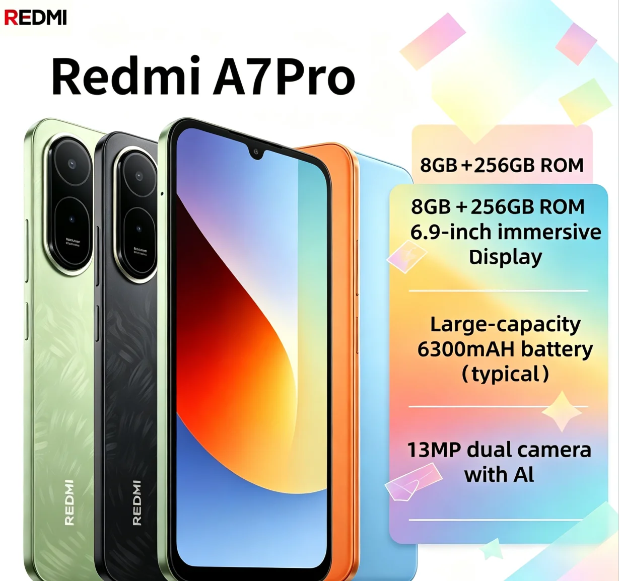 Must‑Own 2026 Redmi A7Pro Global Version Android Gaming Phone 8GB RAM 256GB ROM Helio G85 Chip 6.9 Inch FHD+ Full‑View Display