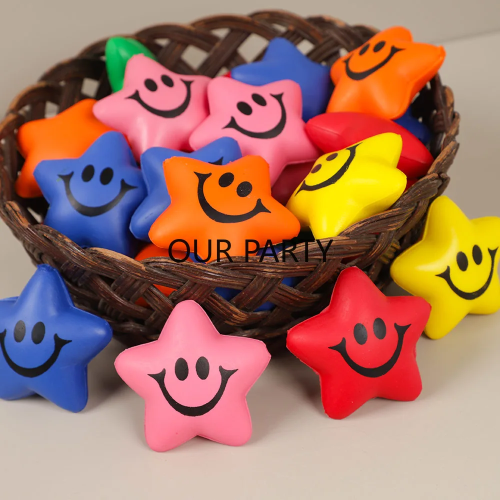 12 sztuk Kolorowe miękkie gąbki PU Star Stress Relief Ball Zabawki dla dzieci Urodziny Party Ulubione Szkoła Pinata Filles Goodie Bag