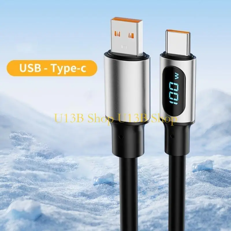 U13B PD100W USB to Type C 유형 L LED 충전 케이블 USB C 전원 케이블 480Mbps 데이터 전송 코드 디지털 디스플레이