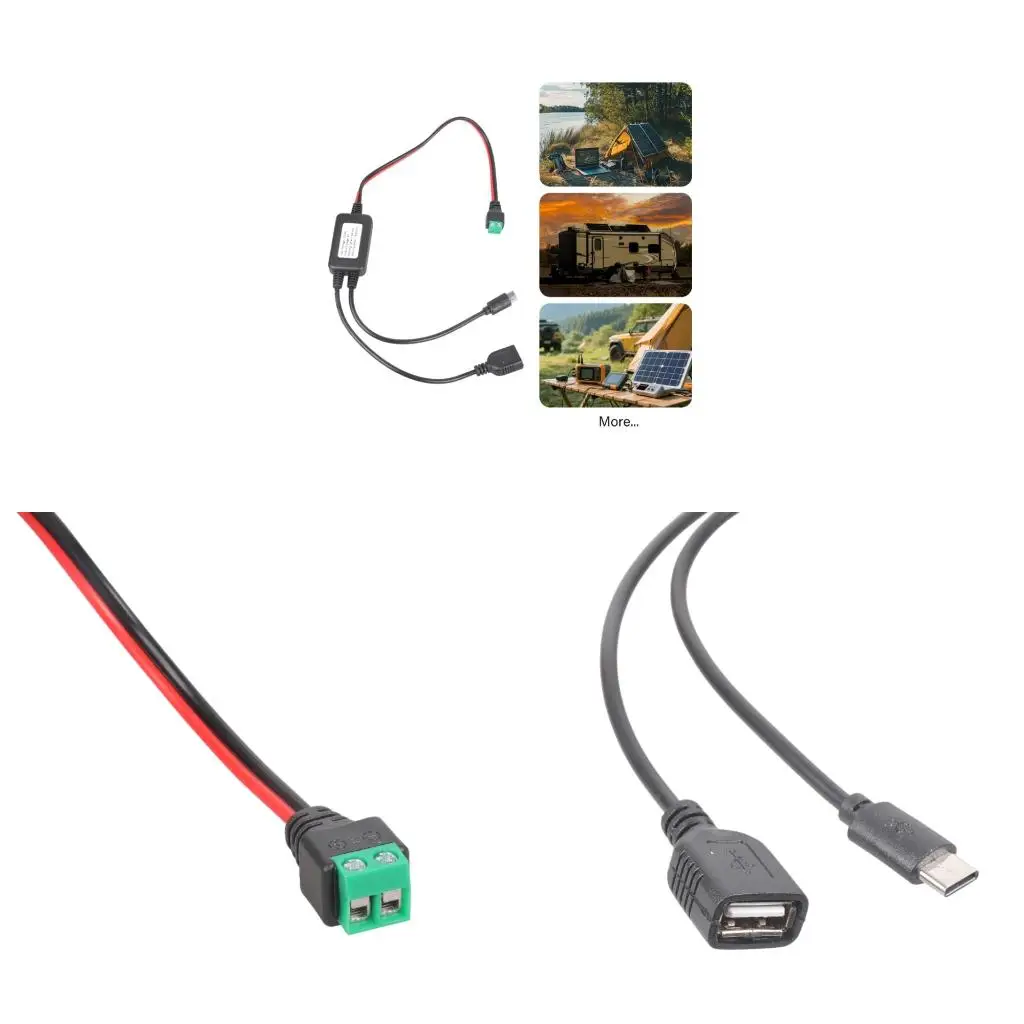  Step Down Cable 12V 24V To 5V USB Type C 2Pin Solderless Terminal Step Down Charging Cable For Phone Tablet Camera