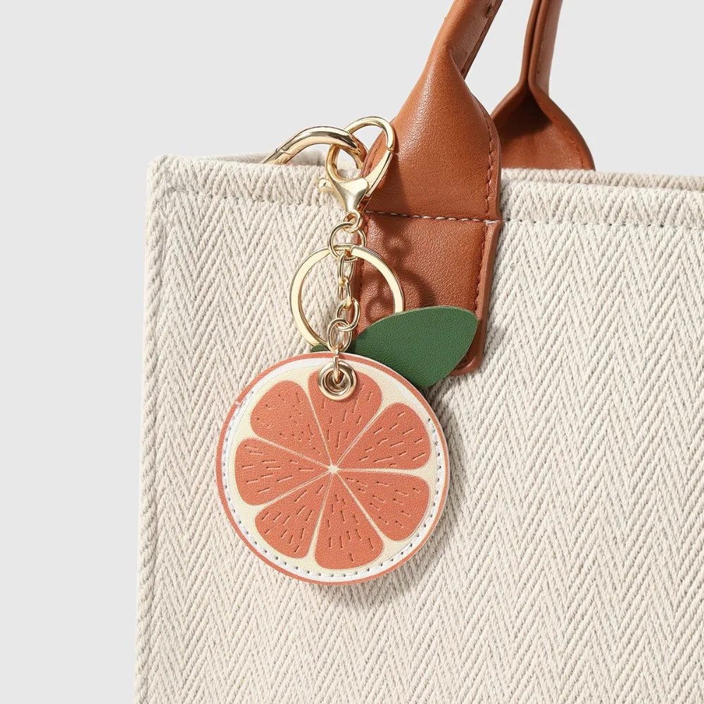 Creative Cute Cartoon Fruit Keychain Water Drop Square Access Control Leather Cover Small Gift Card Holder Bag Pendant Women