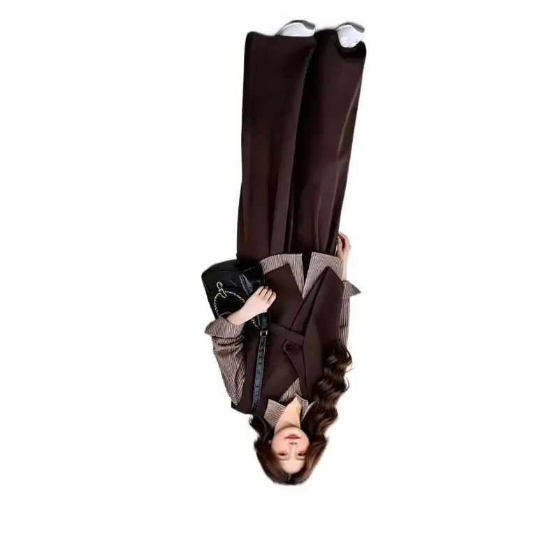 Splicing Contrasting Color Vest Shirt Wide Leg Pants Three-piece Set Exquisite Commuter Long Autumn Fresh Whole Set of Women's