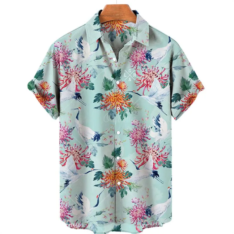 

2023 Loose Rider Summer 3D Printed Short Sleeve Floral Shirt, Hawaiian Camisa Men's Button Fashion Casual Top T-Shirt