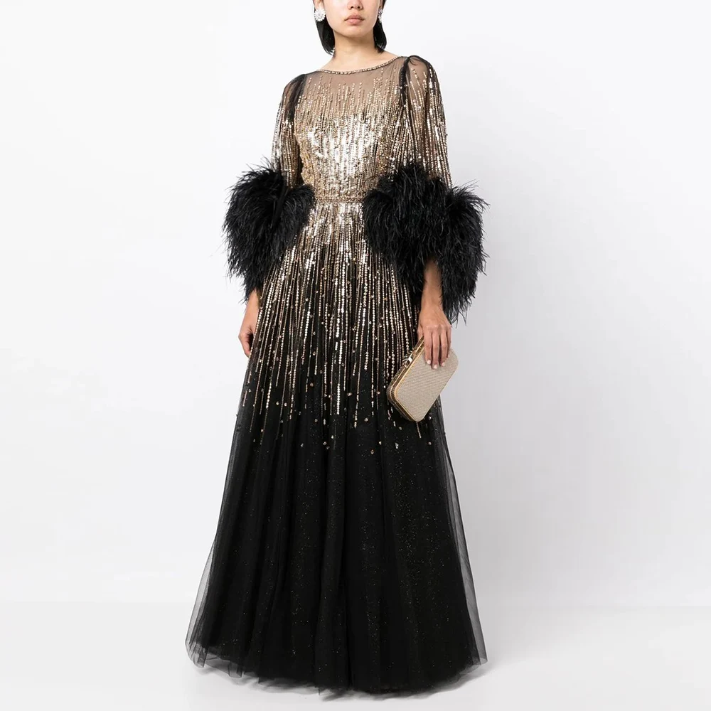 Sharon Said Luxury Feathers Black Dubai Evening Dress for Women Fuchsia  Arabic Half Sleeve Wedding Party Gowns SS339 Customized - AliExpress 320