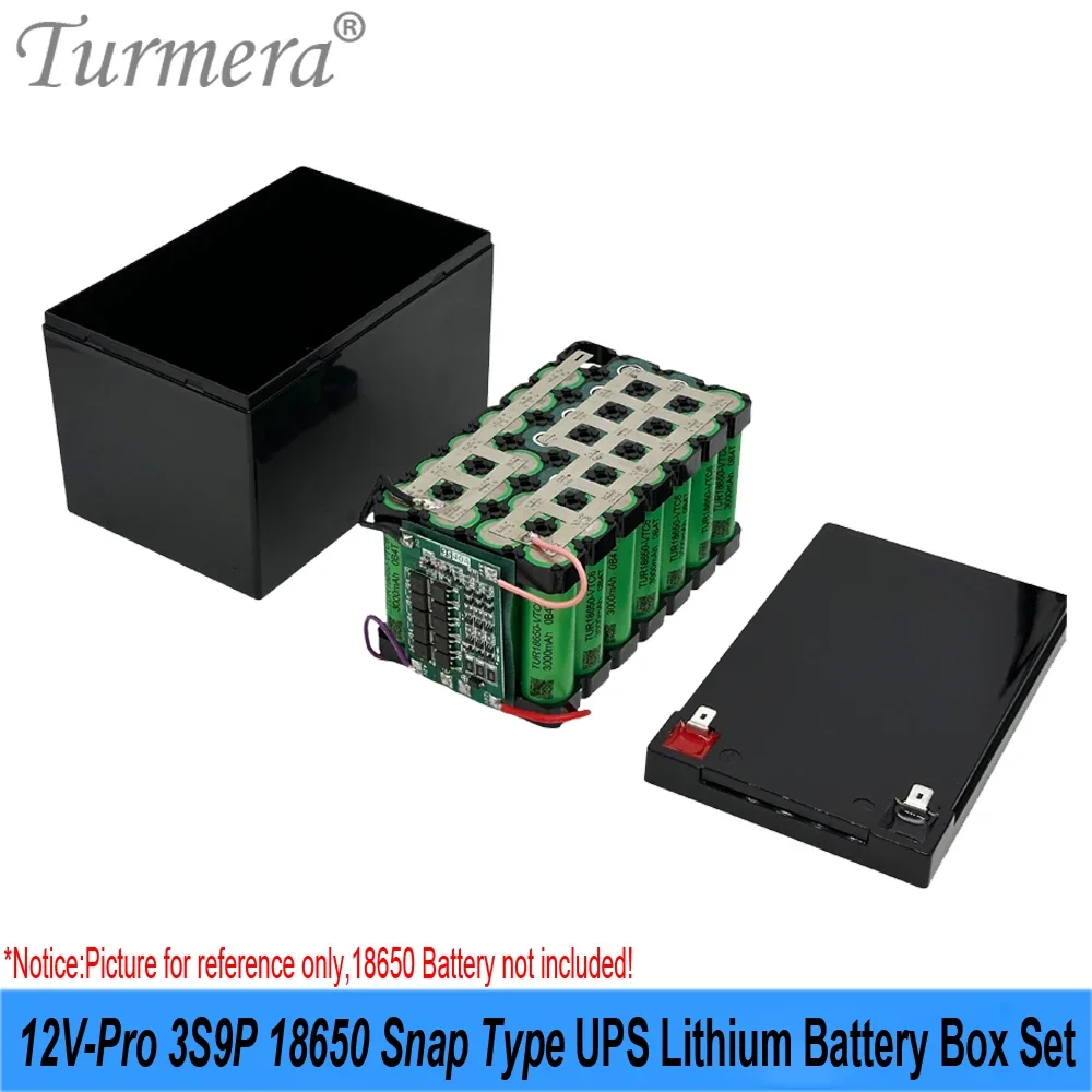 Turmera DIY 12V Pro 18650 Battery Box  3S9P 40A BMS Set Voltage Capacity Displayer 2*USB 5V Power Bank Controllable Dual-Channel
