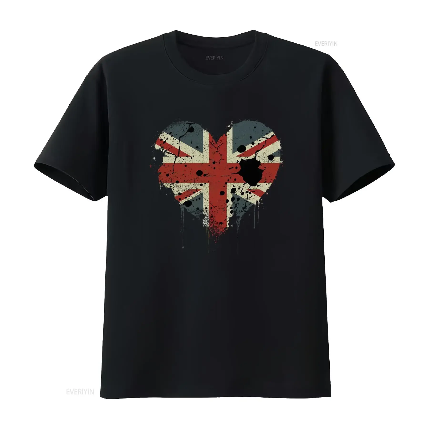 Stylish Love British Flag Union Jack Great Britain Team GB Mens Cotton T Shirt vintage Washed designer clothes Breathable