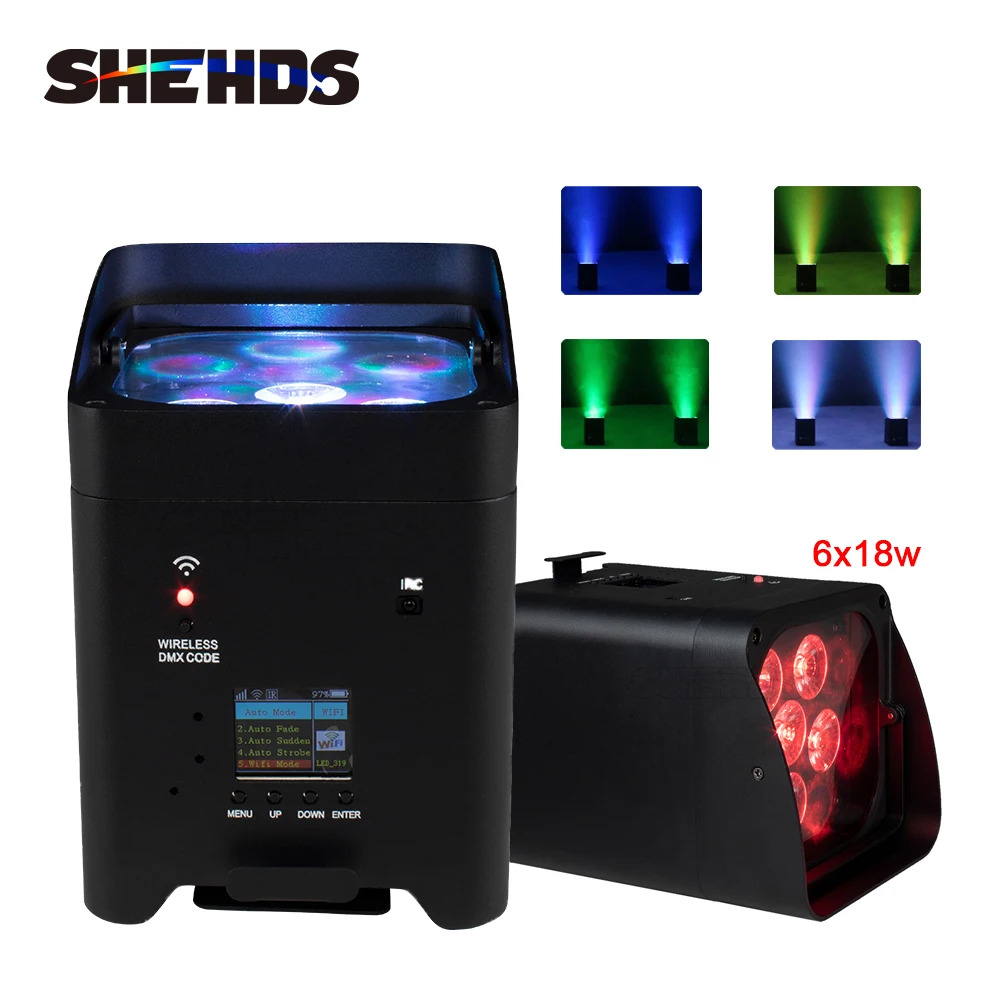 Imagem -03 - Shehds Led Quente 6x18w Rgbwa Mais uv em Bateria sem Fio Led Palco up Par Luz para Bar Discoteca Festa em Casa dj Iluminação Profissional