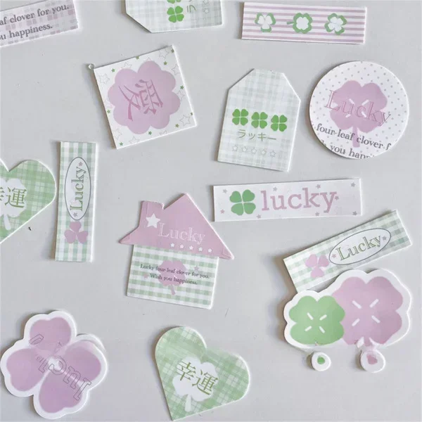 

40pcs lucky four-leaf clover self-adhesive round sealing sticker photo card packaging material journal deco sticker