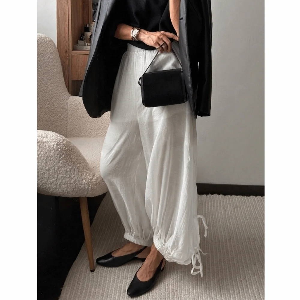 Free Move High Waist Harem Pants Loose Cut Waist Tie Tie Jogger Two Shape Daily Style Women Casual Wear Home Relax