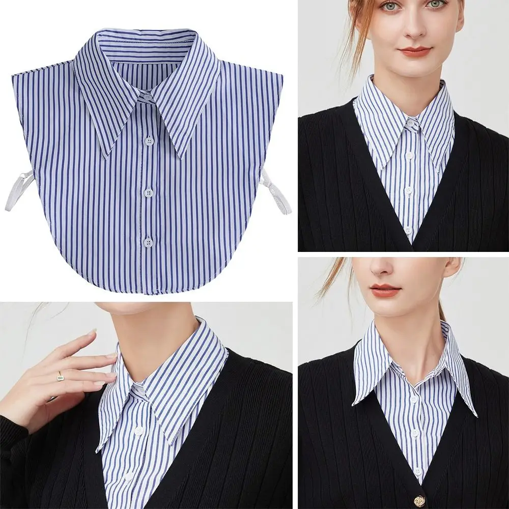 

New Detachable Fake Collar Blue Stripes Lapel Half Shirt False Collar Women Girls