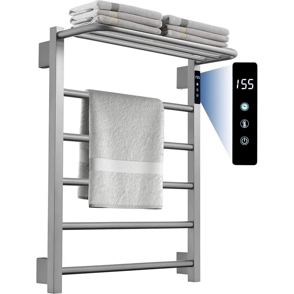 

24-Hour Timer Electric Towel Warmer - Stainless Steel Wall Mounted, 5-Bar Design for Bathroom