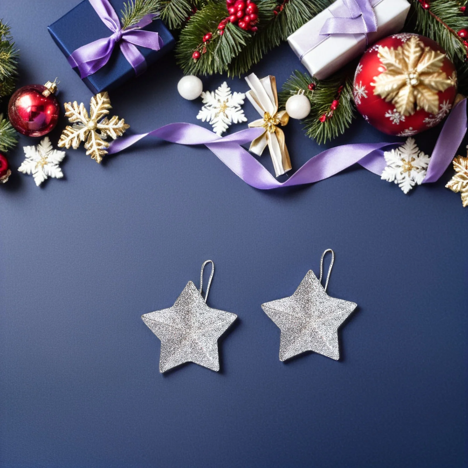 

60Pcs Shiny Star Hanging Ornaments Glitter Christmas Tree Decorations 3D Mini Pendant for Holiday Party Festive Indoor Decor