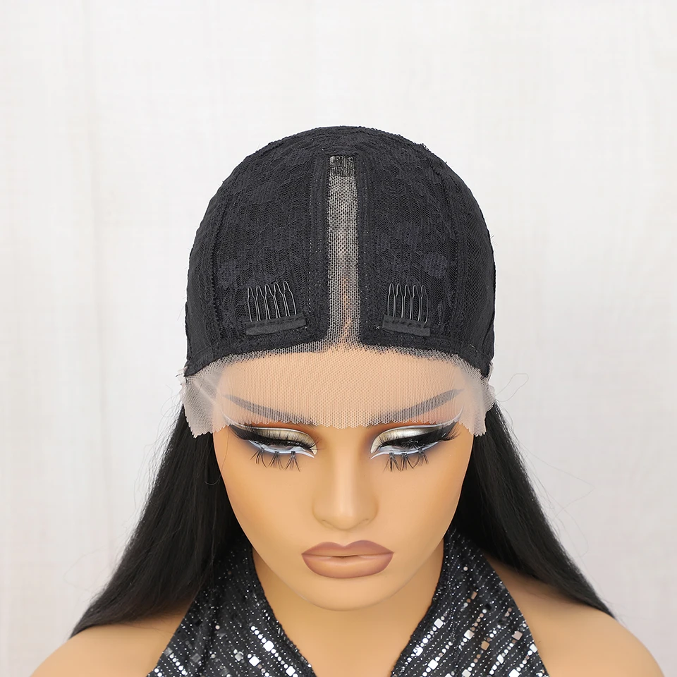 Burgundy 40 Inch Super Long Straight Lace Front Wig 13x4x1 Black Synthetic T-Part Heat Resistant Fibe Lace Wig for Fashion Women
