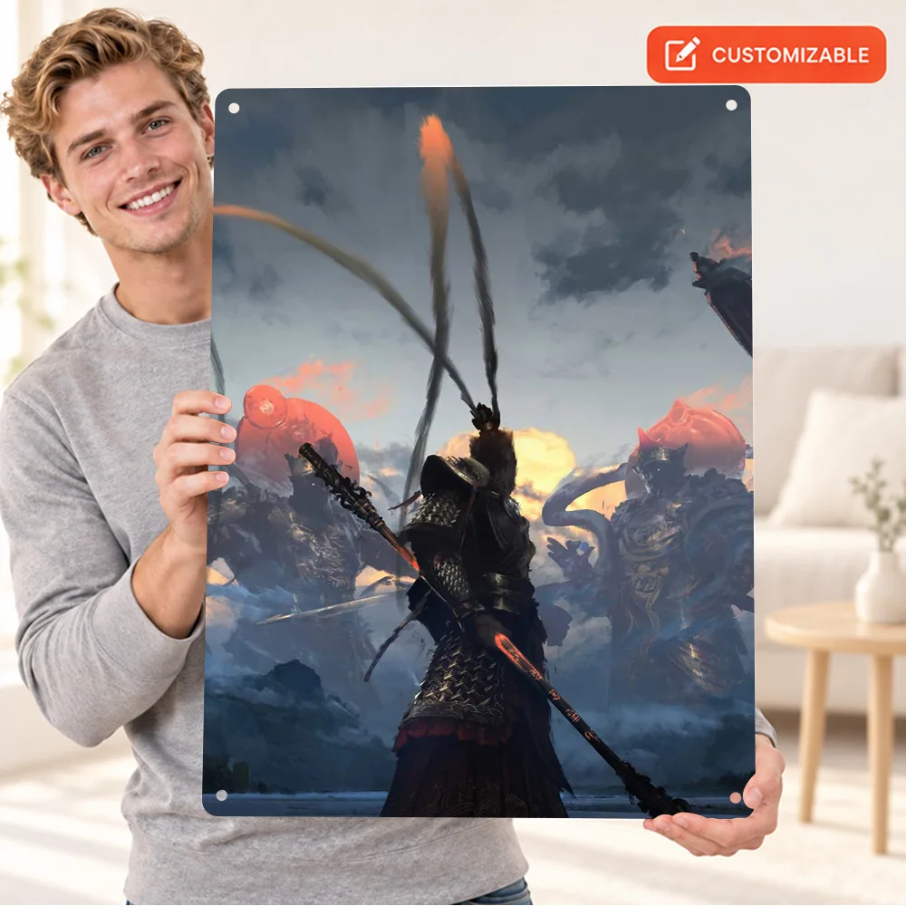 Wukong Black Myth Textured Metal Poster Customized Aluminum Sign Cinematic Digital Illustration Wall Art For Entertainment Room