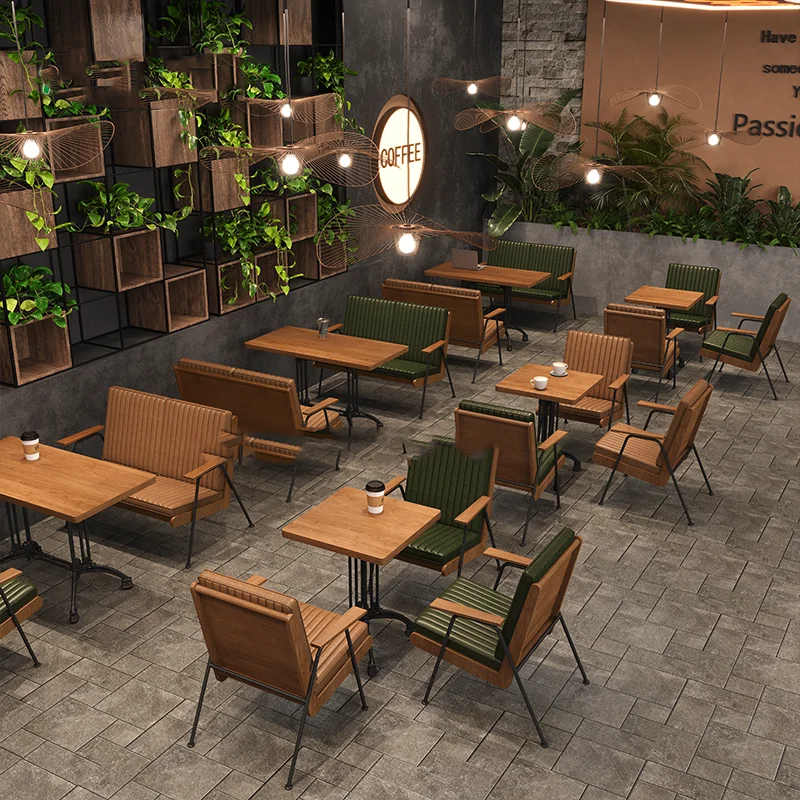 Custom-sized modern solid wood dining table set with metal bottom seats, suitable for use in hotels and home bars