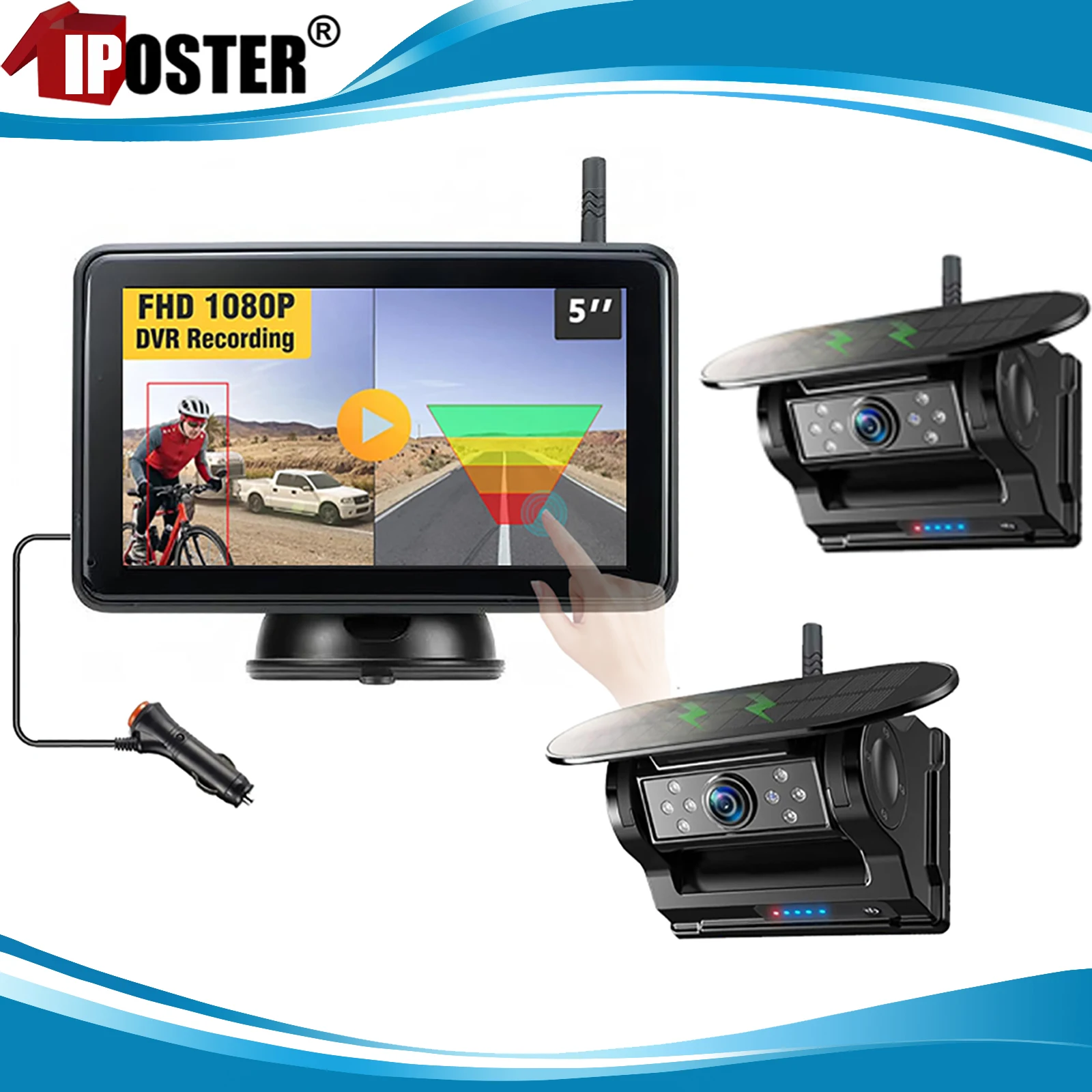 

iPoster AHD 5" Rear View DVR Monitor Wireless Solar Powered Energy Magnet Reverse Backup Camera with BSD For Camper Trailer Rv