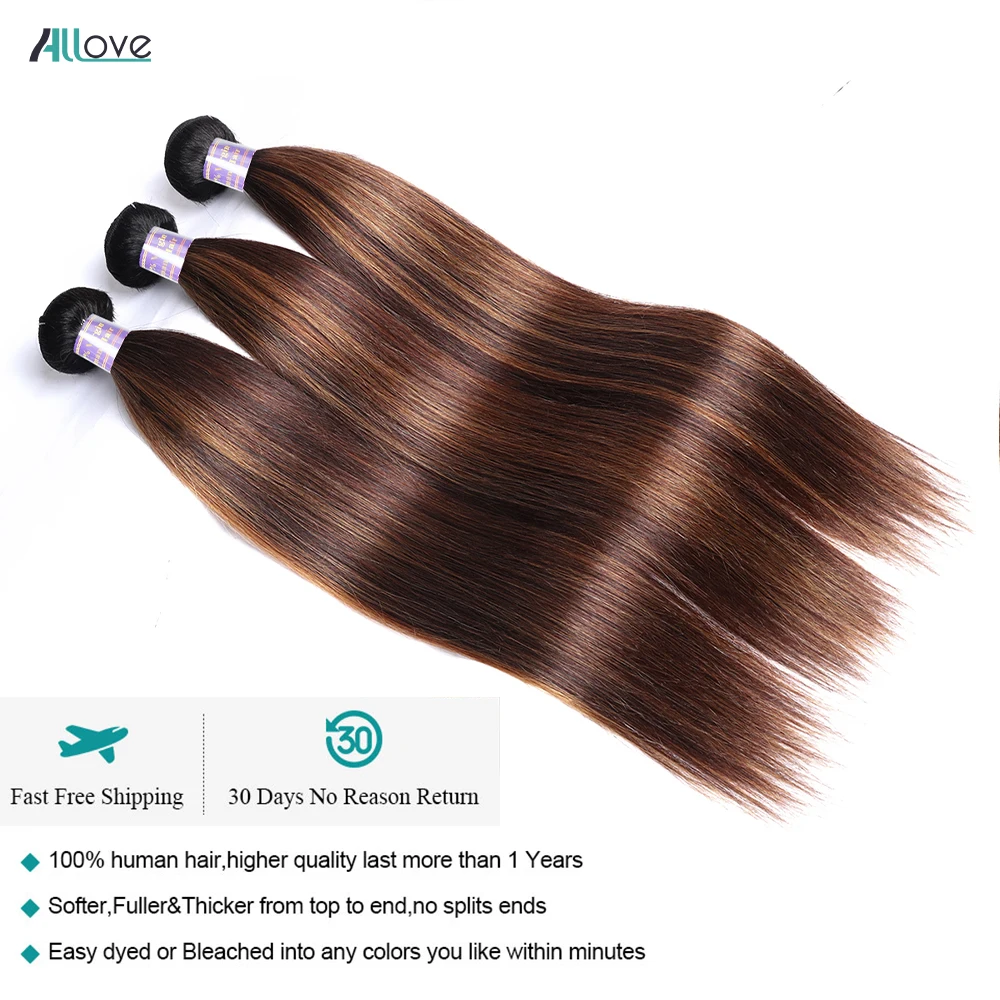 Allove 1b 4 30 Highlight Human Hair Bundels Ombre Steil Hair Fb 30 100% Braziliaanse Maagdelijke Human Hair Weave Extensions