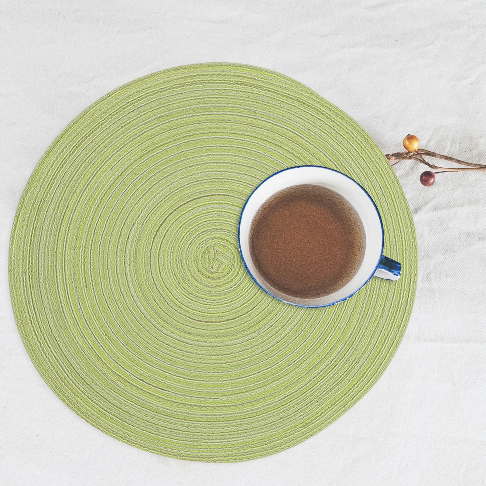

5Pcs Nordic Style Round Cotton Yarn Woven Placemats Heat Resistant Thick Non Slip Table Cup Coasters for Dining Table