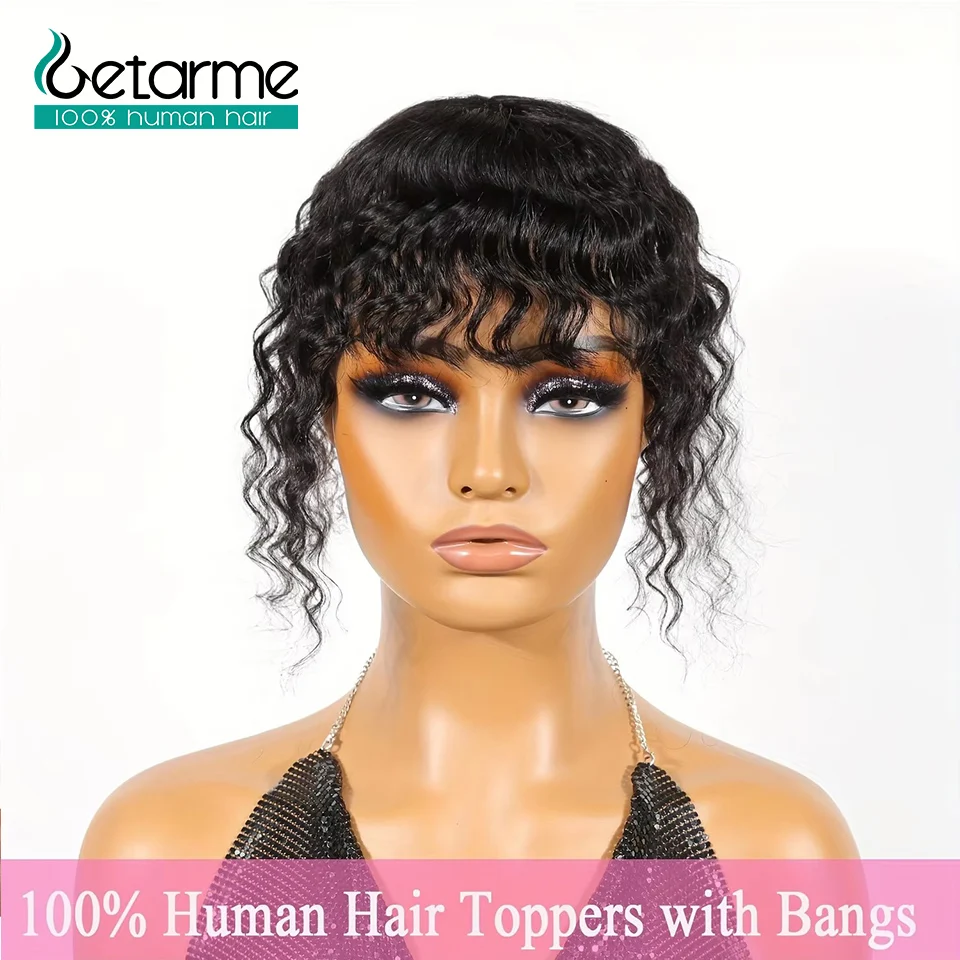 Deep Wave Topper Hair With Bangs Adding Hair Pieces Invisible Clips In wig pieces Toupee Wiglet Increasing Human Hair Volume