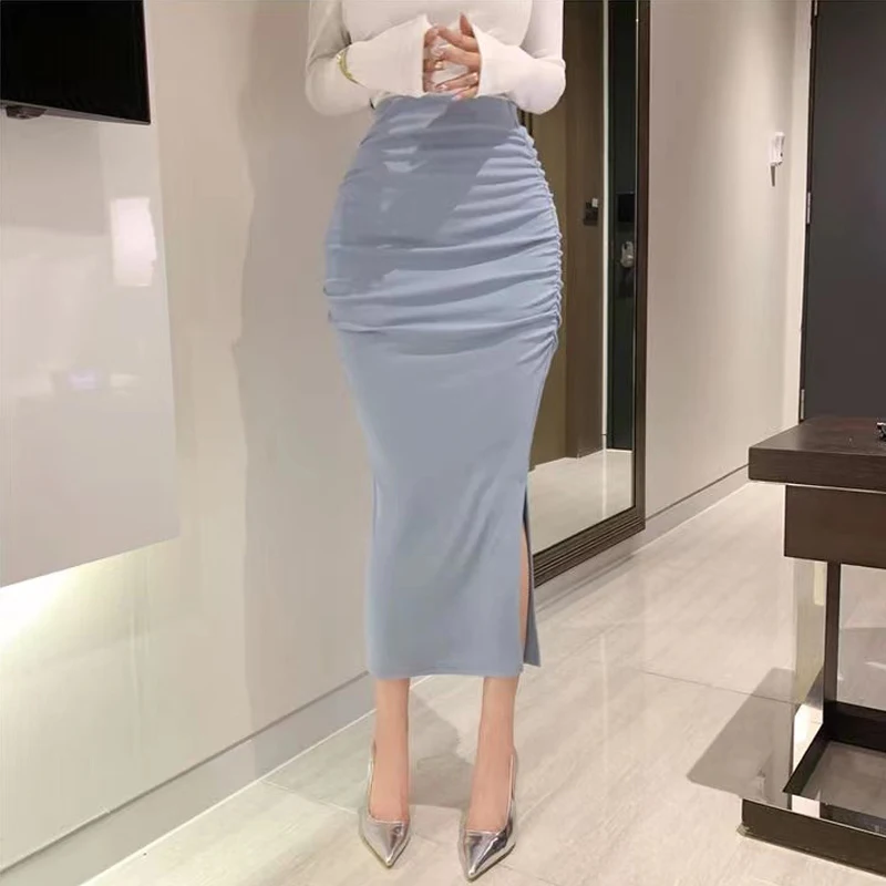 

Неводная удобная осенняя новая сексуальная женская юбка с длинными ногами, плиссированная юбка с разрезом и хвостом, высокая талия, смесь хлопка