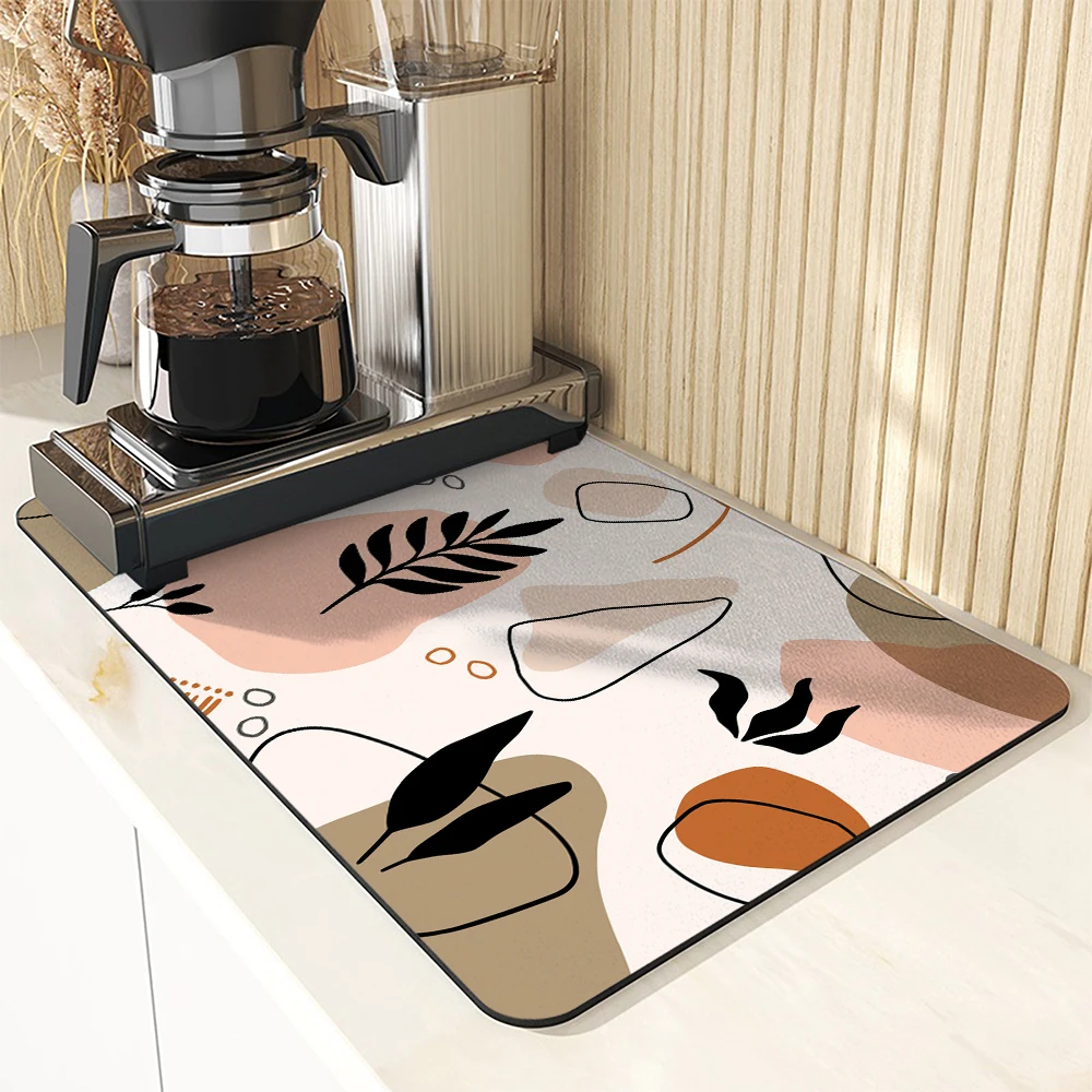 Coffee Tablewear Drain Pad Geometric Line Bathroom Square Absorbing Anti-slip Dry Mat  Placemat Dishes Cup Splash Proof Drainer