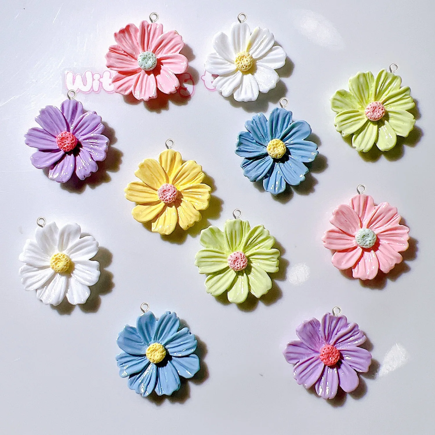 10Pcs Cute Flower Resin Pendants With Eye Pin Flatback Charms For Handmade Earrings Necklace Hair Keychain Clothing Accessory