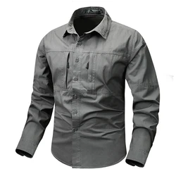 Casual Green Cargo Military Shirt Men'S Long Sleeve 2024 Spring Autumn Fashion Blouse