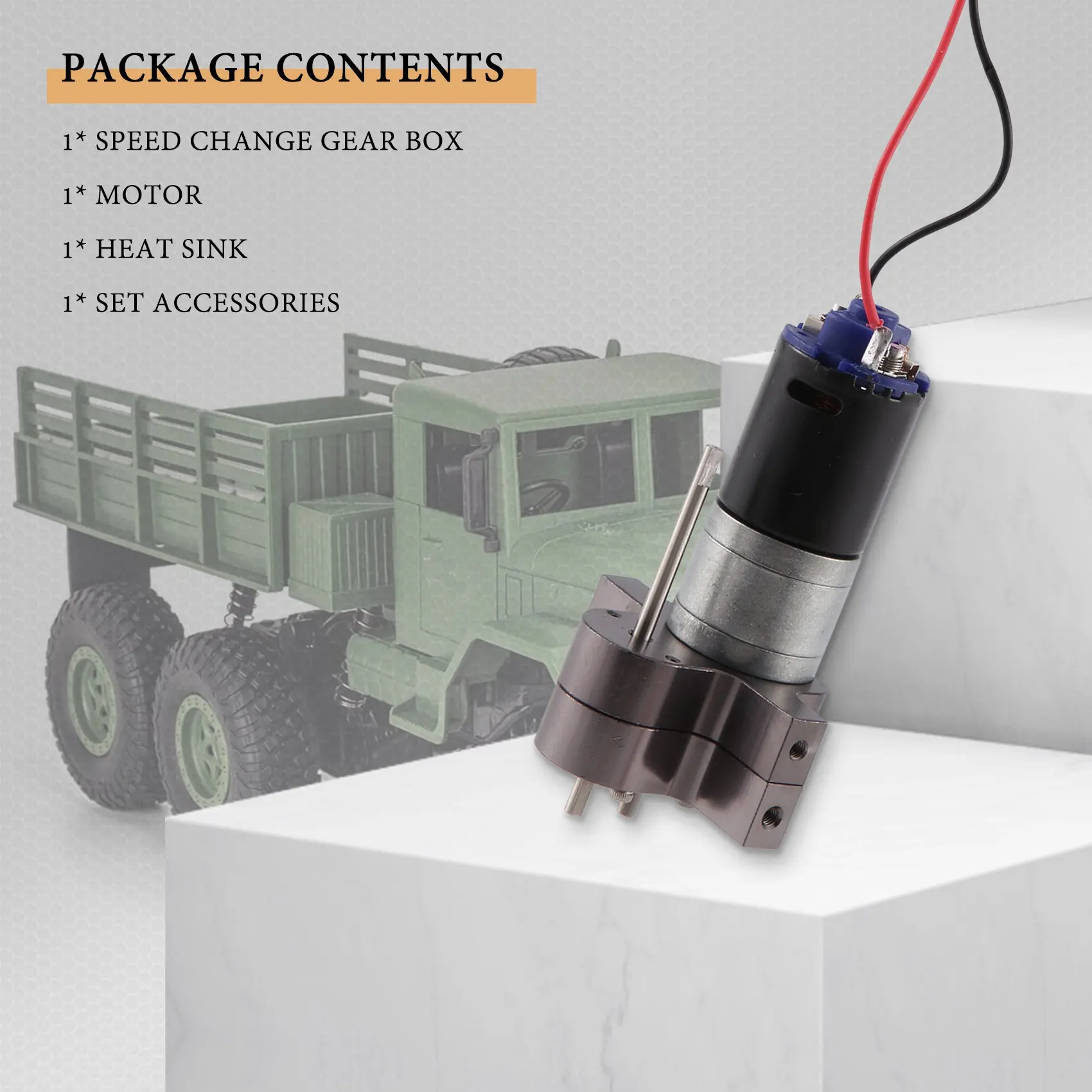

AS96-370 Brushed Motor+Alloy Heat Sink Gear Box Set With Steel Gears For WPL Henglong C14 C24 B14 B24 B16 B36 4X4 6X6 Upgraded P