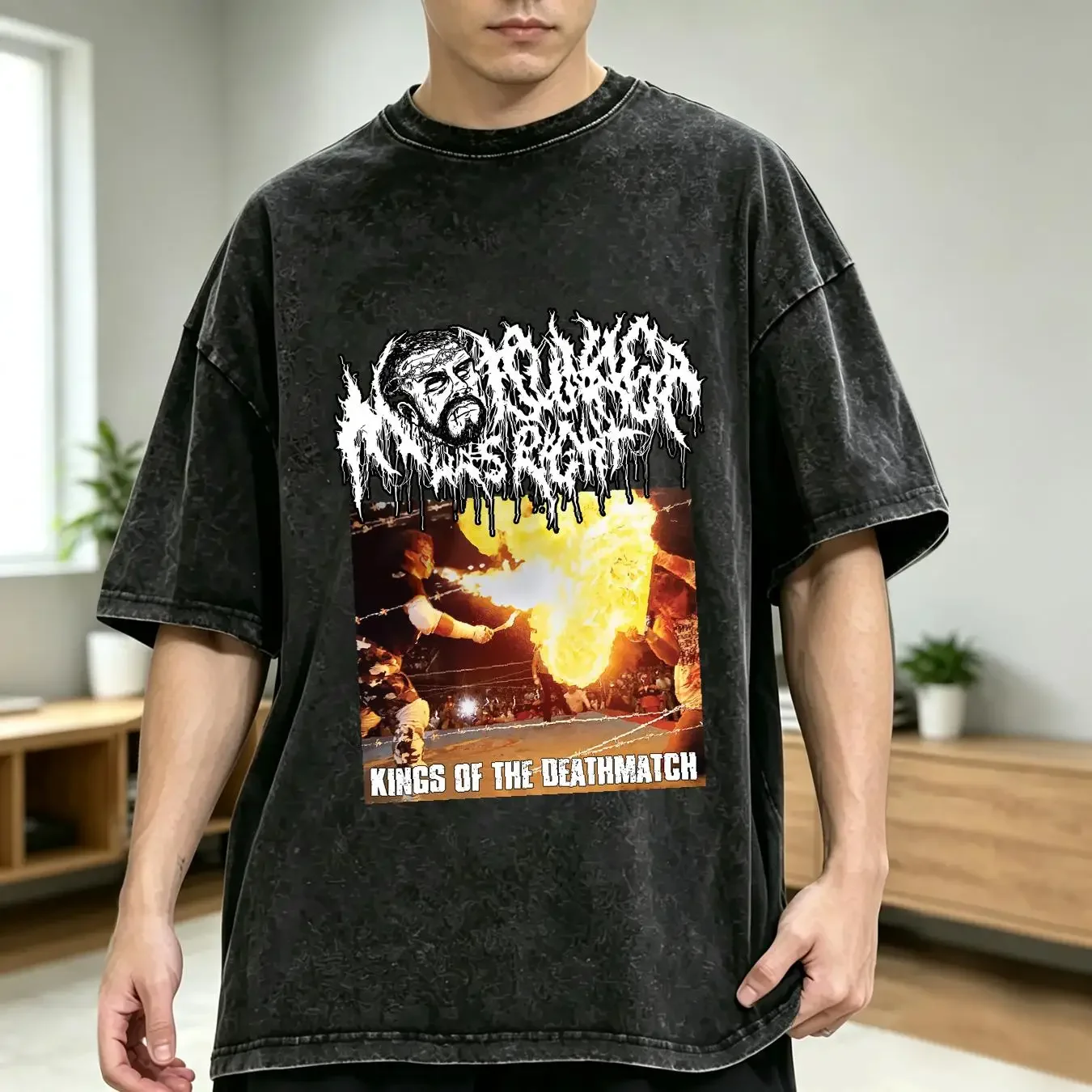 washed T Shirt MATSUNAGA WAS RIGHT Kings Of The Deathmatch NEW GCW Nick Gage ECW FMW long or short sleeves vintage Washed homme