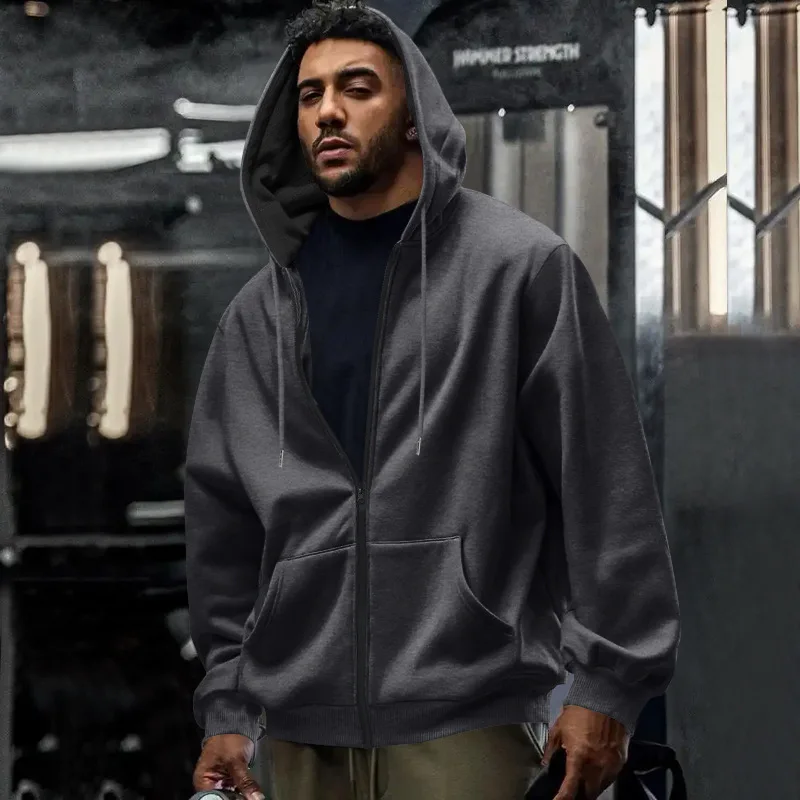 وصل حديثًا سترة بقلنسوة للرجال لخريف وشتاء 2025-لون سادة مقاوم للماء بسحّاب ملابس خارجية غير رسمية #6