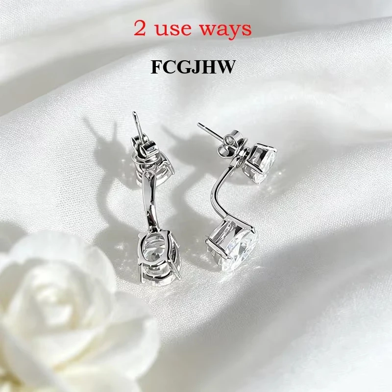 FCGJHW Total 6CT Oval Moissanite Drop Earrings for Women 2 Use Way Bridal Jewelry S925 Sterling Silver Lab Diamond 2026