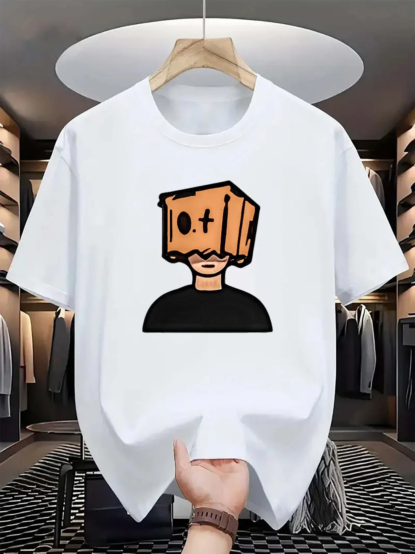 أحدث طراز للتخسيس الرجالي، مسامي، كاجوال مطبوع على طراز الرسوم المتحركة للتسوق بأكمام قصيرة #3