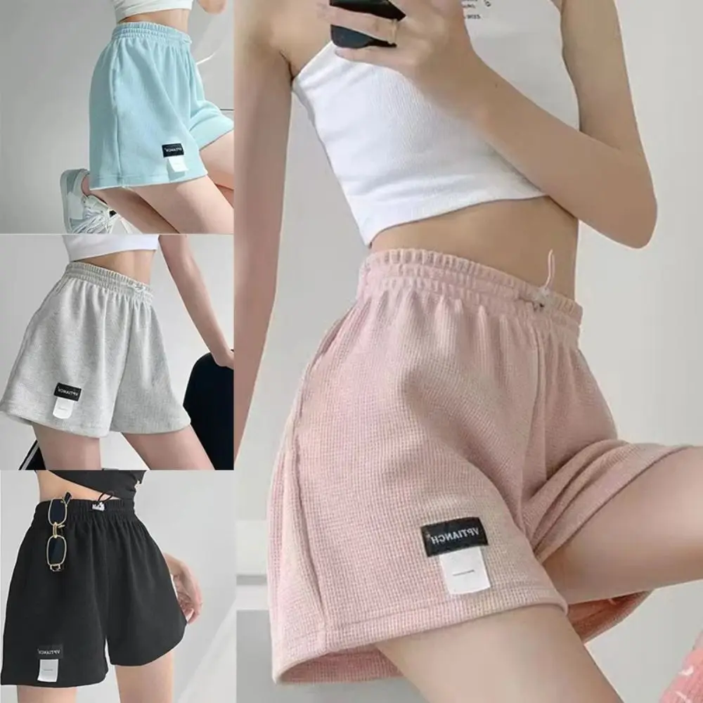 

Casual Women Waffle Shorts New Summer Loose Bottoms High Waisted Sports Shorts Straight Homewear Solid Color Waist Hot Pants