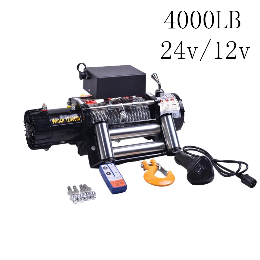 

electric winch 12V/24V 4500lb remote control set heavy duty ATV trailer high strength steel electric winch