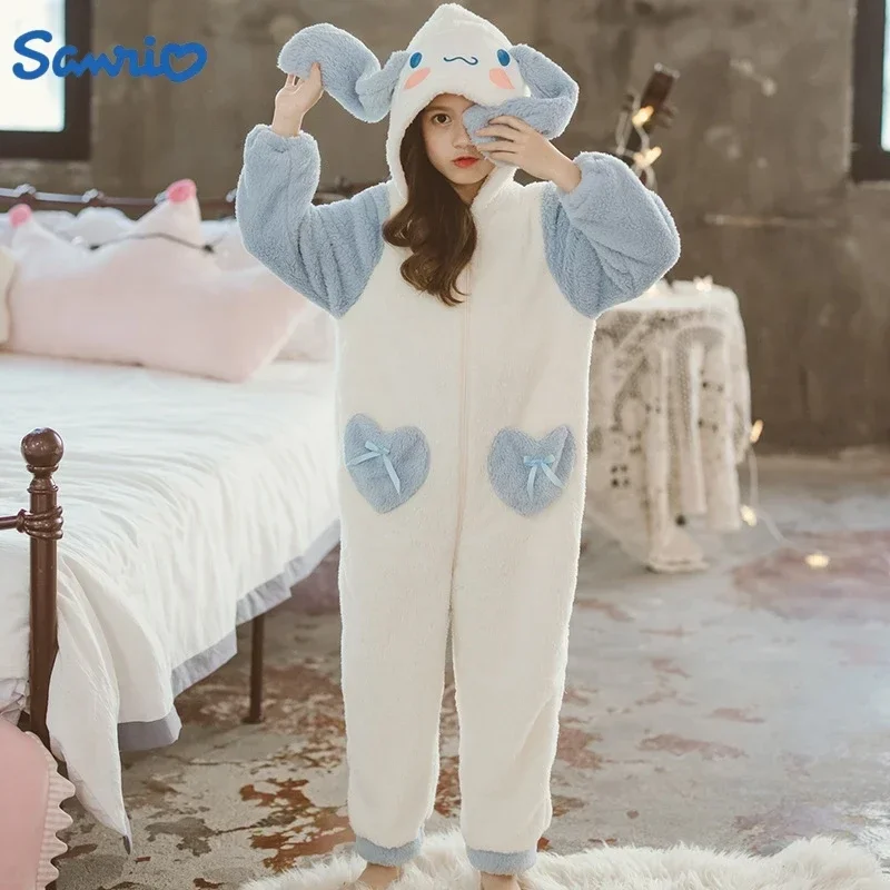 Sanrio Plush Cinnamoroll Winter Flannel Kids Rompers Girl Toddler Jumpsuit Infant Clothes Pyjamas Overalls Festival Girl  Gifts