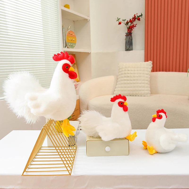 White Rooster Plush Toy Fluffy White Hen Chicken Doll Soft Bird Animal Chick Stuffed Toy Home Decor Plush Ornament Birthday Gift