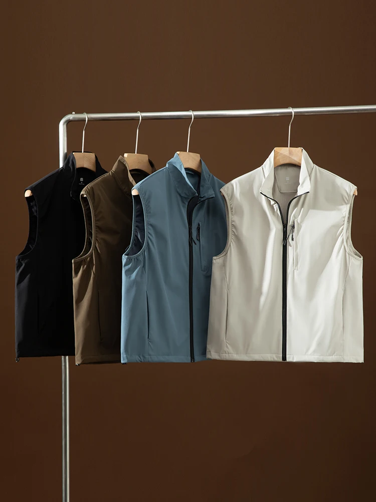 

Мужской повседневный жилет с воротником-стойкой, ветрозащитный, для активного отдыха, модный, спортивный, рабочий, весна 2025, свободный крой, полиэстер