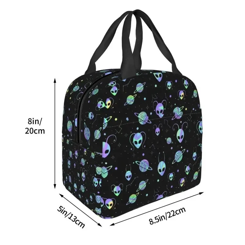 Holographic Alien Universe Cosmos With Planet And Stars Insulated Lunch Bag Portable Cooler Thermal Lunch Box Women Kids