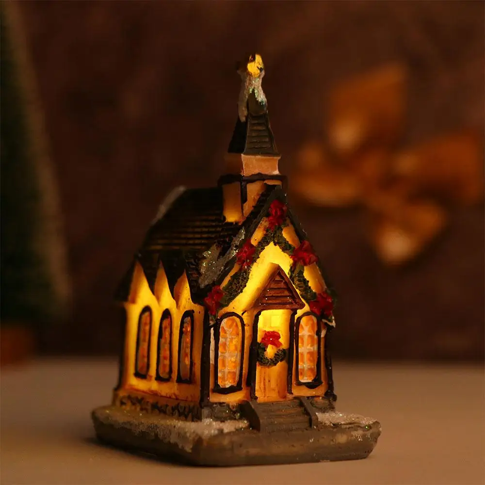 Fairy Garden Home Decor Miniatures Luminous Figurine Mini Ornament LED Light Village House Christmas Decoration