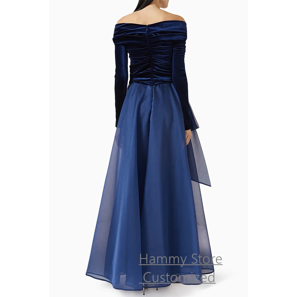 Nowa Sukienka Wieczorowa Szyta na Miarę Długi Rękaw Plisowana Marszczona Linia A Długość Do Kostek Arabska Suknia na Imprezę Saudyjska Arabska Formalna Sukienka na Bal