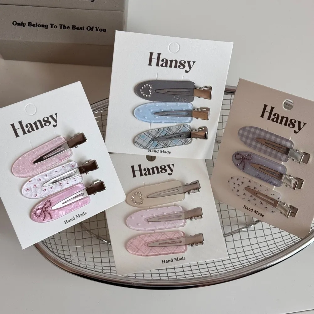3 Stück Süße Haarspangen ohne Biegung, Nahtlose Strass-Haarnadeln, Niedliche Bedruckte Bunte Seitenpony-Clips, Mädchen-Haaraccessoires – Detail 3